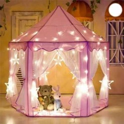 LUCKY-88 Tente De Jeu Pour Enfants Avec Guirlande D'étoiles, Château Rose Pour Enfants, Château De Tente Intérieur Et Extérieur, Cadeau D'anniversaire Pour Filles -Lit enfant Soldes Boutique 65806582 3