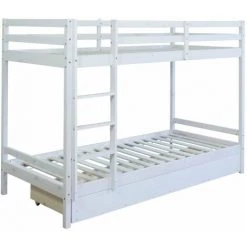 DéCOSHOP26 Lit Enfant Superposé En Bois Avec Sommier à Lattes Et Tiroir 90x200 Cm Blanc - Blante