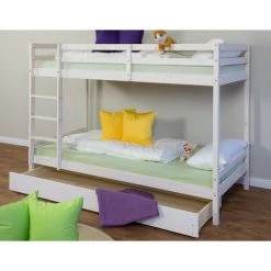 DéCOSHOP26 Lit Enfant Superposé En Bois Avec Sommier à Lattes Et Tiroir 90x200 Cm Blanc - Blante -Lit enfant Soldes Boutique 6583144 3