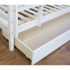 DéCOSHOP26 Lit Enfant Superposé En Bois Avec Sommier à Lattes Et Tiroir 90x200 Cm Blanc - Blante -Lit enfant Soldes Boutique 6583144 5