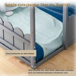 FVO Lit Enfant， Lit Cabane En Bois，lit Au Sol Cadre De ，lit 80x160 ，lit Cabane En Bois Massif ，lit Enfant Cabane Dans L'arbre， Lit Cabane En Bois Lit Ludique Bois ， Lit De Jeu En Bois （ Gris） -Lit enfant Soldes Boutique 65884434 4