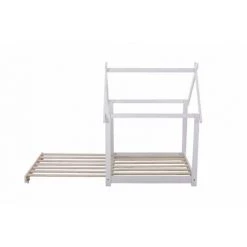 FVO Lit En Bois Pour Enfants, Avec Tableau, Sommier à Lattes, Anti-Chute, En Bois De Pin Pour Enfants(sans Matelas) (Blanc)