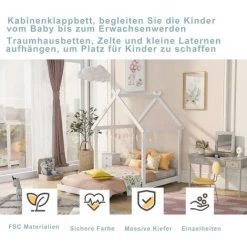 FVO Lit En Bois Pour Enfants, Avec Tableau, Sommier à Lattes, Anti-Chute, En Bois De Pin Pour Enfants(sans Matelas) (Blanc) -Lit enfant Soldes Boutique 65884539 4