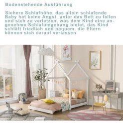 FVO Lit En Bois Pour Enfants, Avec Tableau, Sommier à Lattes, Anti-Chute, En Bois De Pin Pour Enfants(sans Matelas) (Blanc) -Lit enfant Soldes Boutique 65884539 5