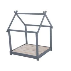FVO Lit Maison 90x200 Lit Enfant En Bois Pour Garçons Et Filles Lit Enfant En Bois Massif Lit Convertible Au Sol Avec Lattes ，lit En Bois Pour Enfants, Avec Tableau, Sommier à Lattes, Anti-Chute, En Bois De Pin Pour Enfants(sans Matelas) (Gris)