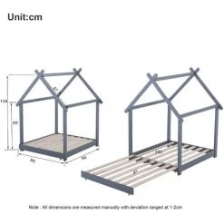 FVO Lit Maison 90x200 Lit Enfant En Bois Pour Garçons Et Filles Lit Enfant En Bois Massif Lit Convertible Au Sol Avec Lattes ，lit En Bois Pour Enfants, Avec Tableau, Sommier à Lattes, Anti-Chute, En Bois De Pin Pour Enfants(sans Matelas) (Gris) -Lit enfant Soldes Boutique 65884548 5