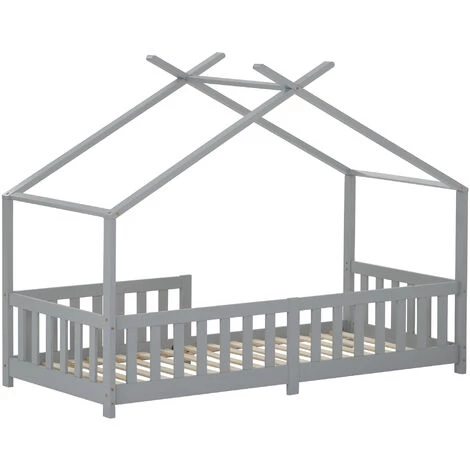 FVO Magnifique Lit Cabane Pour Enfants, En Bois Massif Avec Clôture Et Sommier à Lattes, Avec Protection Antichute Pour Chambres D'enfants Et D'adolescents, Lit En Bois Pour .sommier à Lattes, Anti-Chute, En Bois De Pin Pour Enfants(sans Matelas 200x90cm Gris 2 FVO Magnifique Lit Cabane Pour Enfants, En Bois Massif Avec Clôture Et Sommier à Lattes, Avec Protection Antichute Pour Chambres D'enfants Et D'adolescents, Lit En Bois Pour .sommier à Lattes, Anti-Chute, En Bois De Pin Pour Enfants(sans Matelas 200x90cm Gris – Image 2