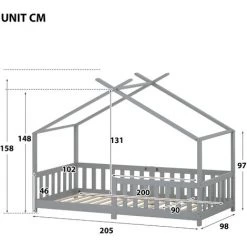 FVO Magnifique Lit Cabane Pour Enfants, En Bois Massif Avec Clôture Et Sommier à Lattes, Avec Protection Antichute Pour Chambres D'enfants Et D'adolescents, Lit En Bois Pour .sommier à Lattes, Anti-Chute, En Bois De Pin Pour Enfants(sans Matelas 200x90cm Gris 8 FVO Magnifique Lit Cabane Pour Enfants, En Bois Massif Avec Clôture Et Sommier à Lattes, Avec Protection Antichute Pour Chambres D'enfants Et D'adolescents, Lit En Bois Pour .sommier à Lattes, Anti-Chute, En Bois De Pin Pour Enfants(sans Matelas 200x90cm Gris -Lit enfant Soldes Boutique 65884558 4