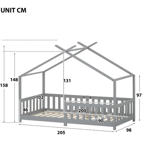 FVO Magnifique Lit Cabane Pour Enfants, En Bois Massif Avec Clôture Et Sommier à Lattes, Avec Protection Antichute Pour Chambres D'enfants Et D'adolescents, Lit En Bois Pour .sommier à Lattes, Anti-Chute, En Bois De Pin Pour Enfants(sans Matelas 200x90cm Gris 4 FVO Magnifique Lit Cabane Pour Enfants, En Bois Massif Avec Clôture Et Sommier à Lattes, Avec Protection Antichute Pour Chambres D'enfants Et D'adolescents, Lit En Bois Pour .sommier à Lattes, Anti-Chute, En Bois De Pin Pour Enfants(sans Matelas 200x90cm Gris – Image 4