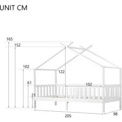 FVO Beau Lit De ,maison Lit D'enfant,bois Massif Avec Clôture Et Sommier à Lattes, Chambre D'enfant Et De Jeune Avec Protection Contre Les Chutes, La Surface Du Cadre De Lit Est Lisse Et La Structure En Bois Massif Est Stable Et Ferme.blanc (200x90 Cm) No Ave -Lit enfant Soldes Boutique 65884564 5