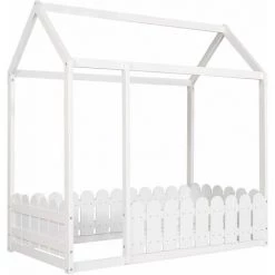FVO Lit Enfant， Lit Cabane En Bois，lit Au Sol Cadre De ，lit 80x160 ，lit Cabane En Bois Massif ，lit Enfant Cabane Dans L'arbre， Lit Cabane En Bois Lit Ludique Bois ， Lit De Jeu En Bois(blanc)