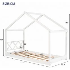 FVO Lit Enfant， Lit Cabane En Bois，lit Au Sol Cadre De ，lit 80x160 ，lit Cabane En Bois Massif ，lit Enfant Cabane Dans L'arbre， Lit Cabane En Bois Lit Ludique Bois ， Lit De Jeu En Bois(blanc) -Lit enfant Soldes Boutique 65884667 4
