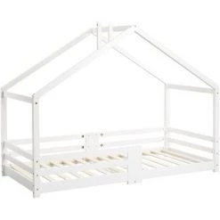 FVO Lit Cabane Pour Enfant Avec | Protection Contre Les Chutes | Lit Cabane En Bois De Pin Pour Enfants, 90 X 200 Cm Sans Matelas, Lit D'enfant Maison Avec Barreaux De ,design Maison - Construction Solide - Montage Facile ,blanc