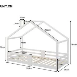FVO Lit Cabane Pour Enfant Avec | Protection Contre Les Chutes | Lit Cabane En Bois De Pin Pour Enfants, 90 X 200 Cm Sans Matelas, Lit D'enfant Maison Avec Barreaux De ,design Maison - Construction Solide - Montage Facile ,blanc -Lit enfant Soldes Boutique 65884672 3