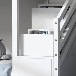 Lit Superposé Enfant - Avec 2 Tiroirs, Clôture, Escalier - Fabriqué En Bois Massif Blanc 90 X 200 Cm LBF -Lit enfant Soldes Boutique 65884859 4