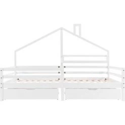 MERAX Lit Cabane 90 X 200 Cm, Lit Enfant Avec étagère De Rangement Et 2 Grands Tiroirs, Sommier Et Barrières Inlcus, Blanc 8 MERAX Lit Cabane 90 X 200 Cm, Lit Enfant Avec étagère De Rangement Et 2 Grands Tiroirs, Sommier Et Barrières Inlcus, Blanc -Lit enfant Soldes Boutique 65973198 4