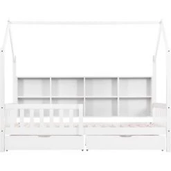 MERAX Lit Cabane 90 X 200 Cm Pour Enfant Ou Bébé Avec étagère De Rangement Bibliothèque Et 2 Tiroirs, Sommier à Lattes Inlcus, Blanc 8 MERAX Lit Cabane 90 X 200 Cm Pour Enfant Ou Bébé Avec étagère De Rangement Bibliothèque Et 2 Tiroirs, Sommier à Lattes Inlcus, Blanc -Lit enfant Soldes Boutique 65973200 4