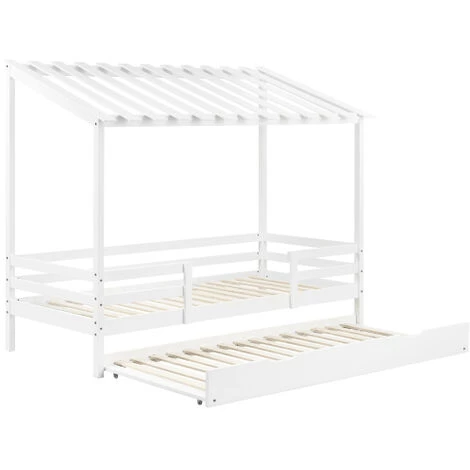 FYFAMILY Lit Enfant, Lit Cabane En Bois Avec Lit Gigogne Gigogne 90 X 200 Cm Blanc 2 FYFAMILY Lit Enfant, Lit Cabane En Bois Avec Lit Gigogne Gigogne 90 X 200 Cm Blanc – Image 2