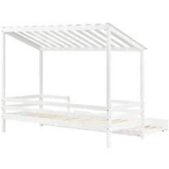 FYFAMILY Lit Enfant, Lit Cabane En Bois Avec Lit Gigogne Gigogne 90 X 200 Cm Blanc 7 FYFAMILY Lit Enfant, Lit Cabane En Bois Avec Lit Gigogne Gigogne 90 X 200 Cm Blanc -Lit enfant Soldes Boutique 65990270 3