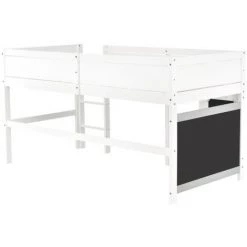 FYFAMILY Lit Enfant, Lit Bas En Bois Avec 2 Planches Anti-graffitis Et Petite étagère 90 X 200 Blanc -Lit enfant Soldes Boutique 65990272 3
