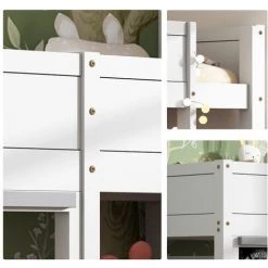 FYFAMILY Lit Enfant, Lit Bas En Bois Avec 2 Planches Anti-graffitis Et Petite étagère 90 X 200 Blanc -Lit enfant Soldes Boutique 65990272 4
