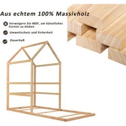 FIMEI Lit Cabane 90x200, Lit De Maison D'enfant En Pin Lit D'écurie Pour Filles & Garçons Lit D'adolescent Bois Massif Couleur Naturelle -Lit enfant Soldes Boutique 66537839 4