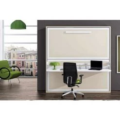LES TENDANCES Lit Superposé Escamotable Avec Bureau Melina 90x190 Cm - Structure Blanche - Façade Wengé - Matelas Sans Matelas