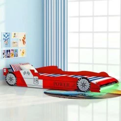 LES TENDANCES Lit Voiture De Course Pour Enfants Avec LED 90 X 200 Cm Rouge