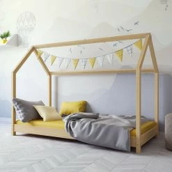LES TENDANCES Lit Cabane Naturel 90x200 Cm Avec Sommier En Bois 7 LES TENDANCES Lit Cabane Naturel 90x200 Cm Avec Sommier En Bois -Lit enfant Soldes Boutique 66925812 3