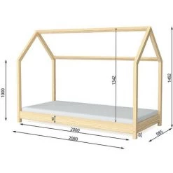 LES TENDANCES Lit Cabane Naturel 90x200 Cm Avec Sommier En Bois 8 LES TENDANCES Lit Cabane Naturel 90x200 Cm Avec Sommier En Bois -Lit enfant Soldes Boutique 66925812 4
