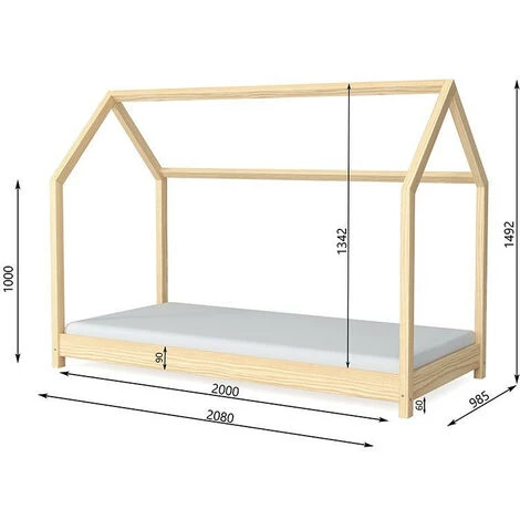 LES TENDANCES Lit Cabane Naturel 90x200 Cm Avec Sommier En Bois 4 LES TENDANCES Lit Cabane Naturel 90x200 Cm Avec Sommier En Bois – Image 4