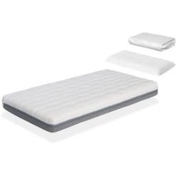 DORMALIT Pack Matelas 80X180 KALA LIT ENFANT, Epaisseur 14 CM + 1 Oreiller A Memoire 80x35 + 1 Protege Matelas 80x180