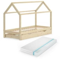 Lit D'enfant „Design" 200x90cm Naturel Avec Matelas VitaliSpa