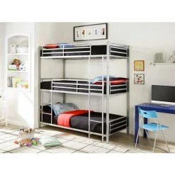 VENTE-UNIQUE.COM Lits Superposés Triple - 3 X 90 X 190 Cm - Métal - Argent - ELOUAN III - Argenté