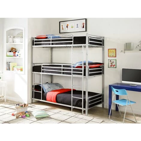 VENTE-UNIQUE.COM Lits Superposés Triple - 3 X 90 X 190 Cm - Métal - Argent - ELOUAN III - Argenté 1 VENTE-UNIQUE.COM Lits Superposés Triple - 3 X 90 X 190 Cm - Métal - Argent - ELOUAN III - Argenté
