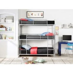 VENTE-UNIQUE.COM Lits Superposés Triple - 3 X 90 X 190 Cm - Métal - Argent - ELOUAN III - Argenté 7 VENTE-UNIQUE.COM Lits Superposés Triple - 3 X 90 X 190 Cm - Métal - Argent - ELOUAN III - Argenté -Lit enfant Soldes Boutique 67264067 3