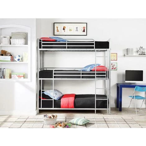 VENTE-UNIQUE.COM Lits Superposés Triple - 3 X 90 X 190 Cm - Métal - Argent - ELOUAN III - Argenté 3 VENTE-UNIQUE.COM Lits Superposés Triple - 3 X 90 X 190 Cm - Métal - Argent - ELOUAN III - Argenté – Image 3