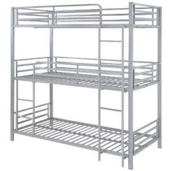 VENTE-UNIQUE.COM Lits Superposés Triple - 3 X 90 X 190 Cm - Métal - Argent - ELOUAN III - Argenté 9 VENTE-UNIQUE.COM Lits Superposés Triple - 3 X 90 X 190 Cm - Métal - Argent - ELOUAN III - Argenté -Lit enfant Soldes Boutique 67264067 5