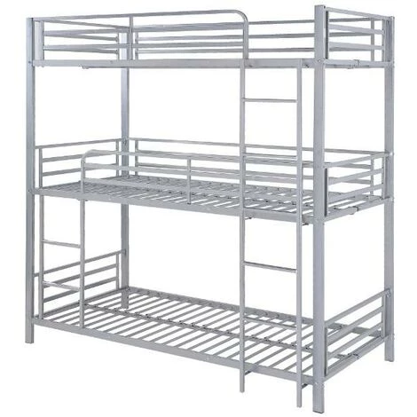 VENTE-UNIQUE.COM Lits Superposés Triple - 3 X 90 X 190 Cm - Métal - Argent - ELOUAN III - Argenté 5 VENTE-UNIQUE.COM Lits Superposés Triple - 3 X 90 X 190 Cm - Métal - Argent - ELOUAN III - Argenté – Image 5