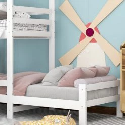 MERAX Lit Cabane Enfant 90 X 200 Cm Avec 2 étagères, Bois De Pin Et MDF, Barrière Sommier à Lattes Et Echelle Inclus, Pour Enfant 6 Ans, Blanc -Lit enfant Soldes Boutique 67369270 4