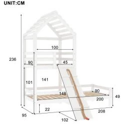 MERAX Lit Cabane Enfant 90 X 200 Cm Avec 2 étagères, Bois De Pin Et MDF, Barrière Sommier à Lattes Et Echelle Inclus, Pour Enfant 6 Ans, Blanc -Lit enfant Soldes Boutique 67369270 5