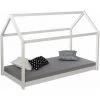 DéCOSHOP26 Lit Pour Enfant En Forme De Maison En Bois Blanc Avec Sommier à Lattes - Or