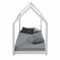 DéCOSHOP26 Lit Pour Enfant En Forme De Maison En Bois Blanc Avec Sommier à Lattes - Or -Lit enfant Soldes Boutique 8882157 3