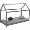 DéCOSHOP26 Lit Pour Enfant En Forme De Maison En Bois Gris Avec Sommier à Lattes - Or