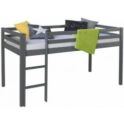 DéCOSHOP26 Lit Mezzanine Pour Enfant 90x200cm Avec échelle En Bois Gris - Gris