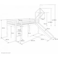 DéCOSHOP26 Lit Mezzanine 90x200cm Avec échelle Toboggan En Bois Gris Avec Tissu étoile Et Tour - Gris -Lit enfant Soldes Boutique 9680425 3