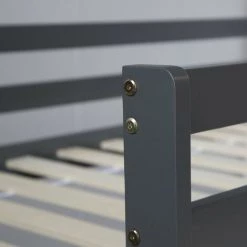 DéCOSHOP26 Lit Mezzanine 90x200cm Avec échelle Toboggan En Bois Gris Avec Tissu étoile Et Tour - Gris -Lit enfant Soldes Boutique 9680425 5